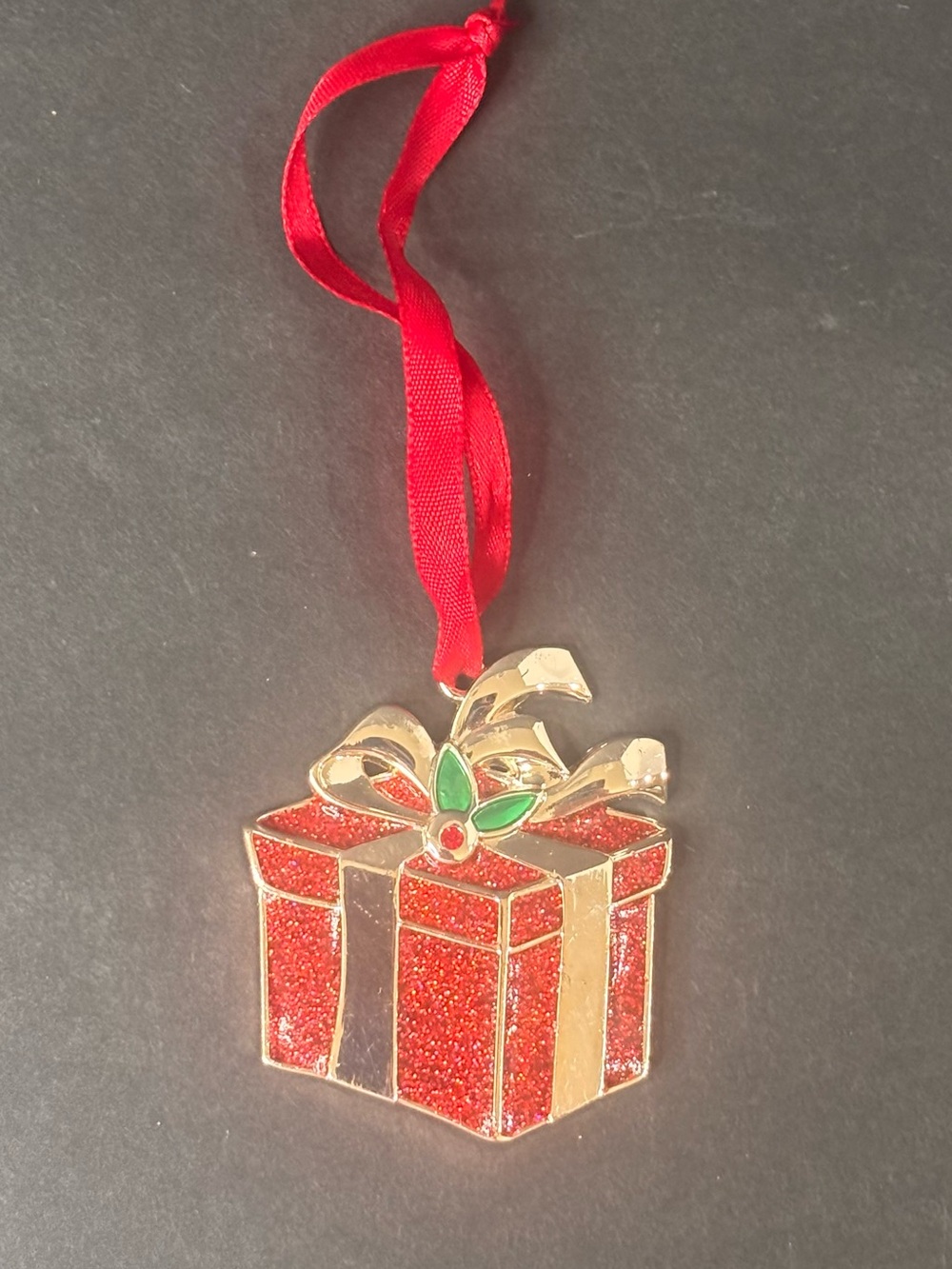 Harvey Lewis Red & Gold Present Enamel Ornament